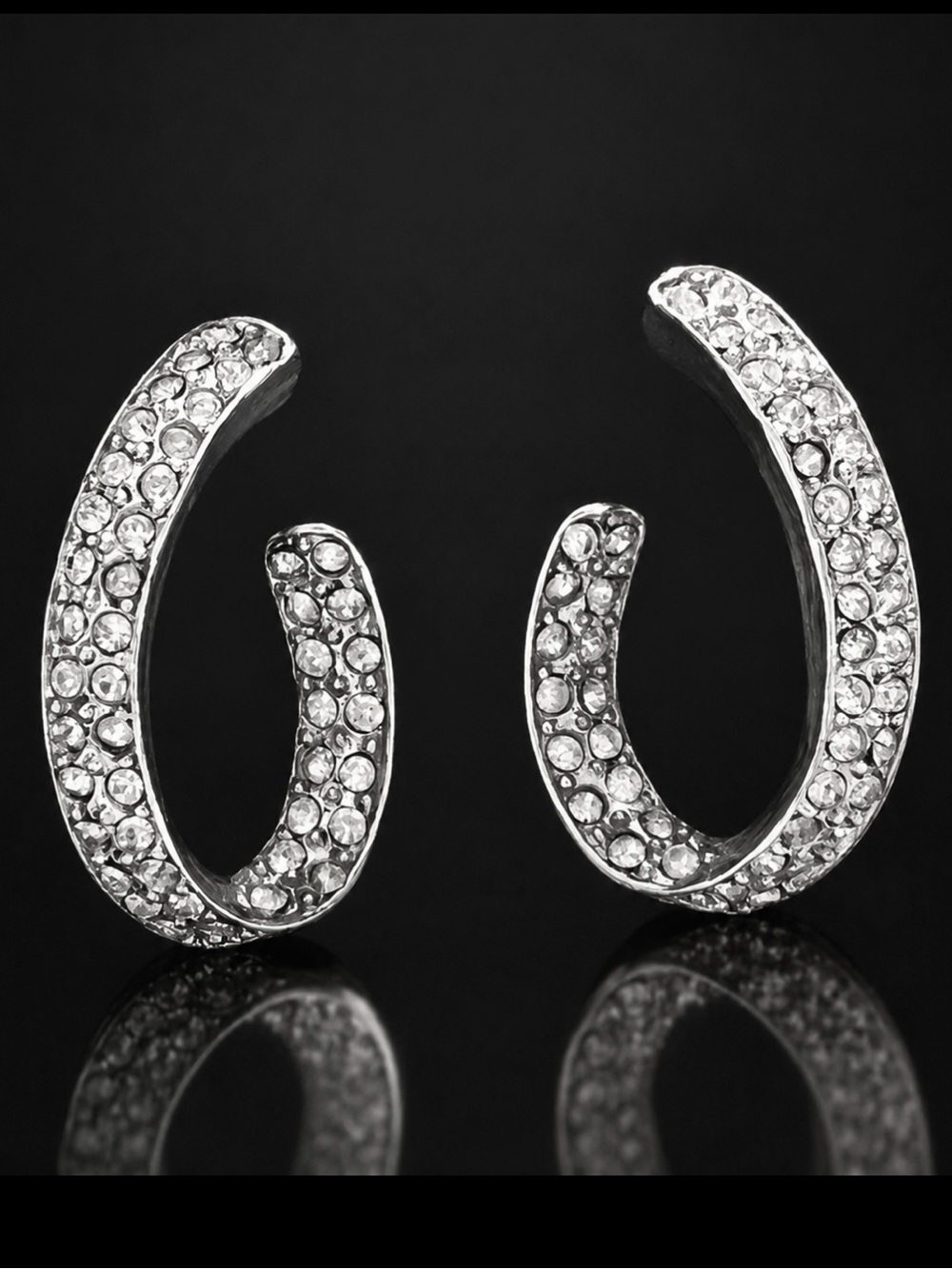 Barbara Mandrell vintage estate crystal  pave set Hoop silver Earrings QVC 90’s